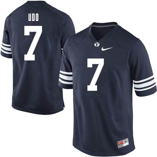 Men #7 George Udo BYU Cougars College Football Jerseys Sale-Navy - Click Image to Close